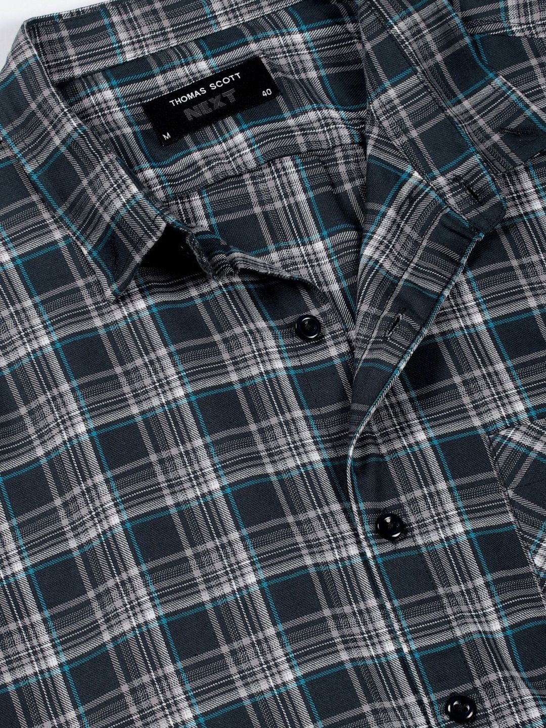 Thomas Scott Men Premium Spread Collar Checked Cotton Slim Fit Casual Shirt