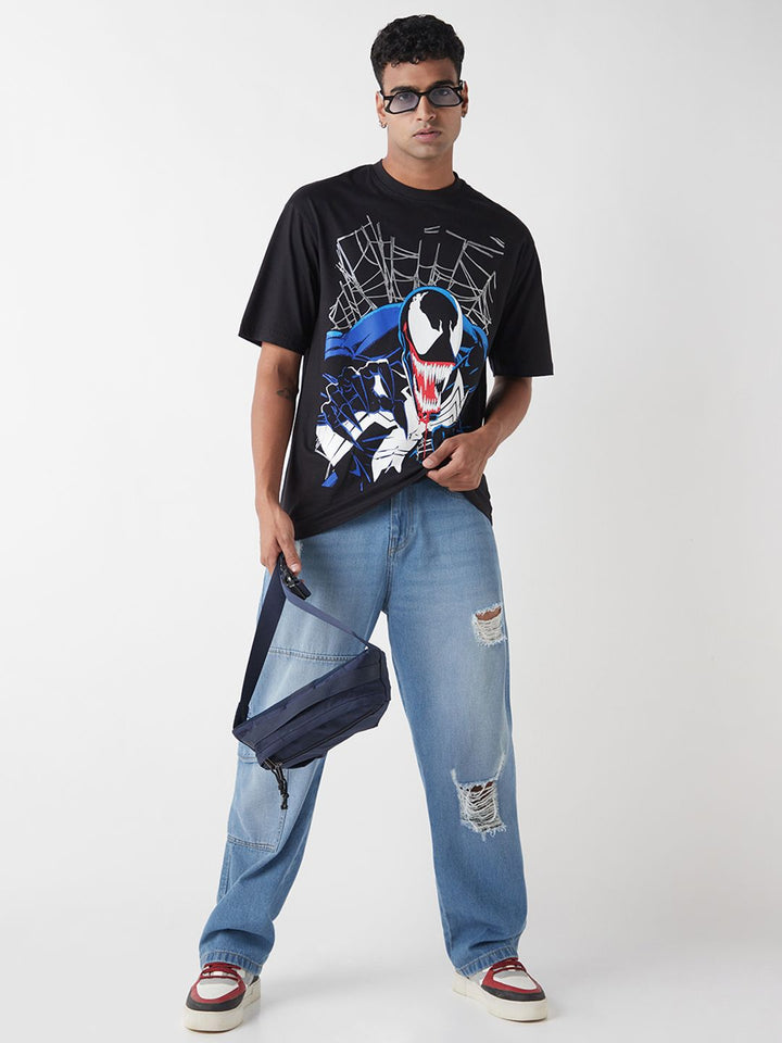 Bewakoof Official Marvel Venom Men's Lethal Protector Printed Pure Cotton Oversized T-Shirt