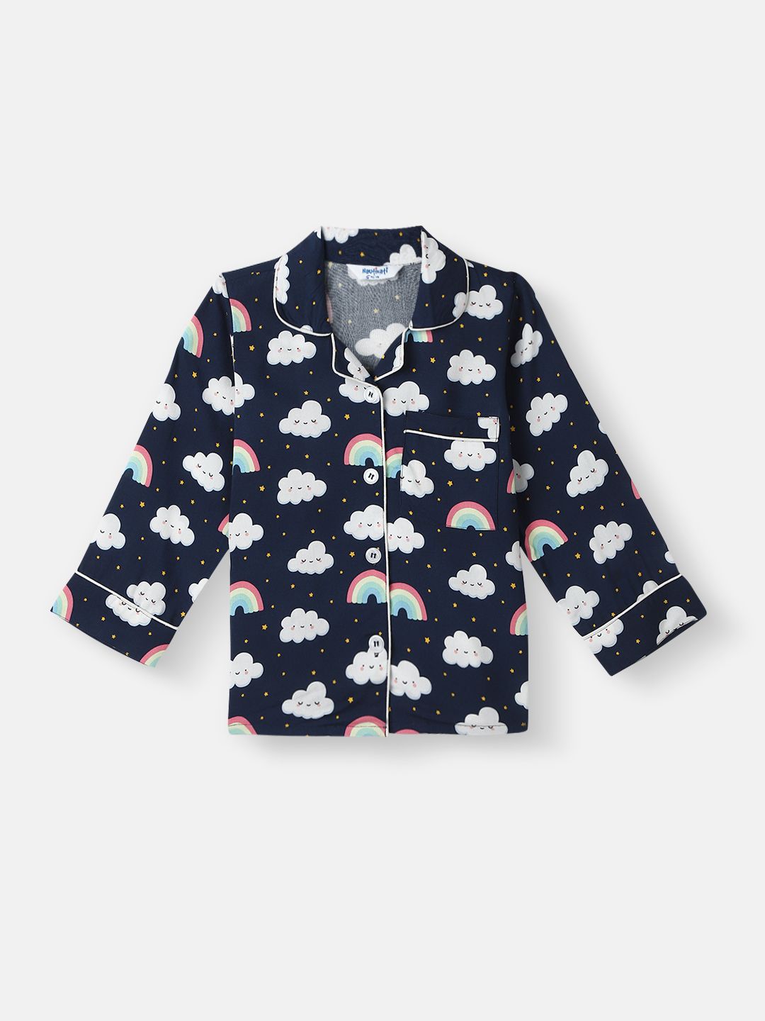 Nauti Nati Boys Clouds and Rainbow Print Shirt and Pyjama Night suits