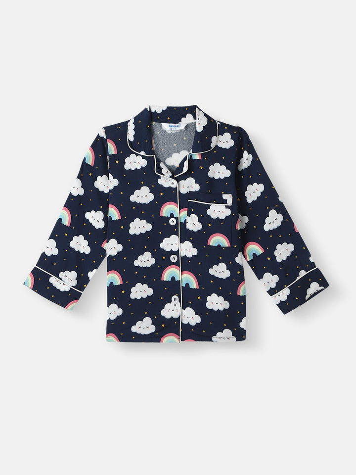 Nauti Nati Boys Clouds and Rainbow Print Shirt dan Pajama Night Suits