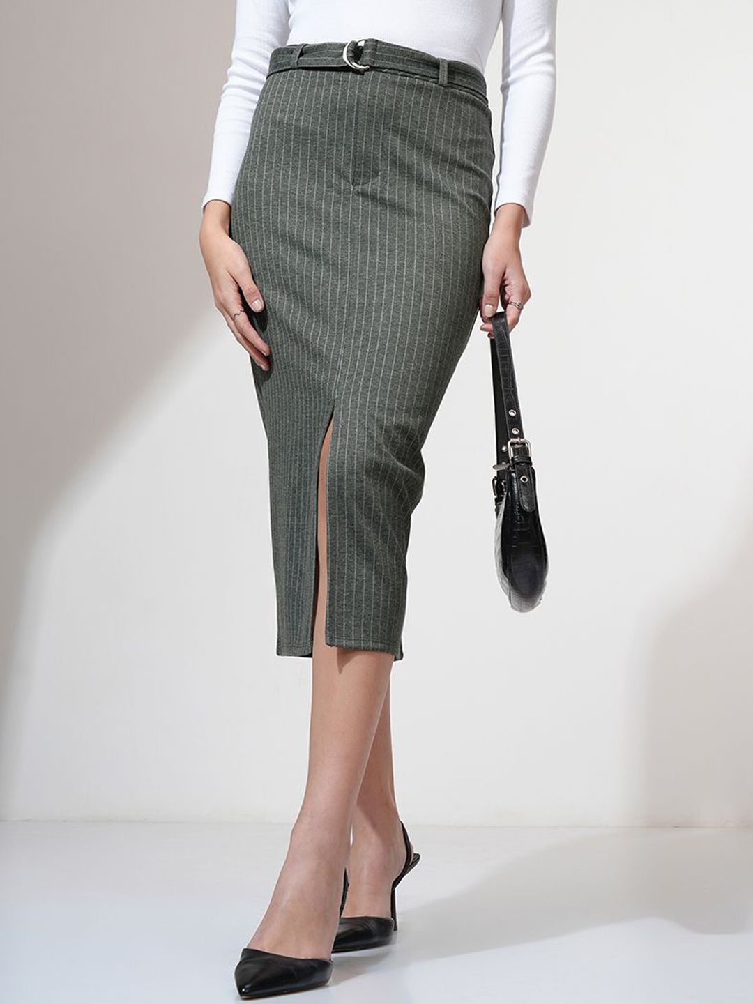 CHIC BY TOKYO TALKIES Women Striped Pencil Midi Skirt