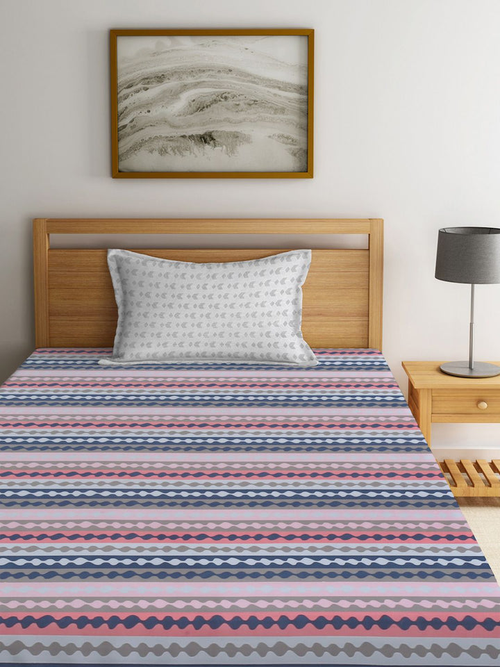 Myntra Elegant Homes Blue & Pink Abstract Printed 300 TC Single Bedsheet Set