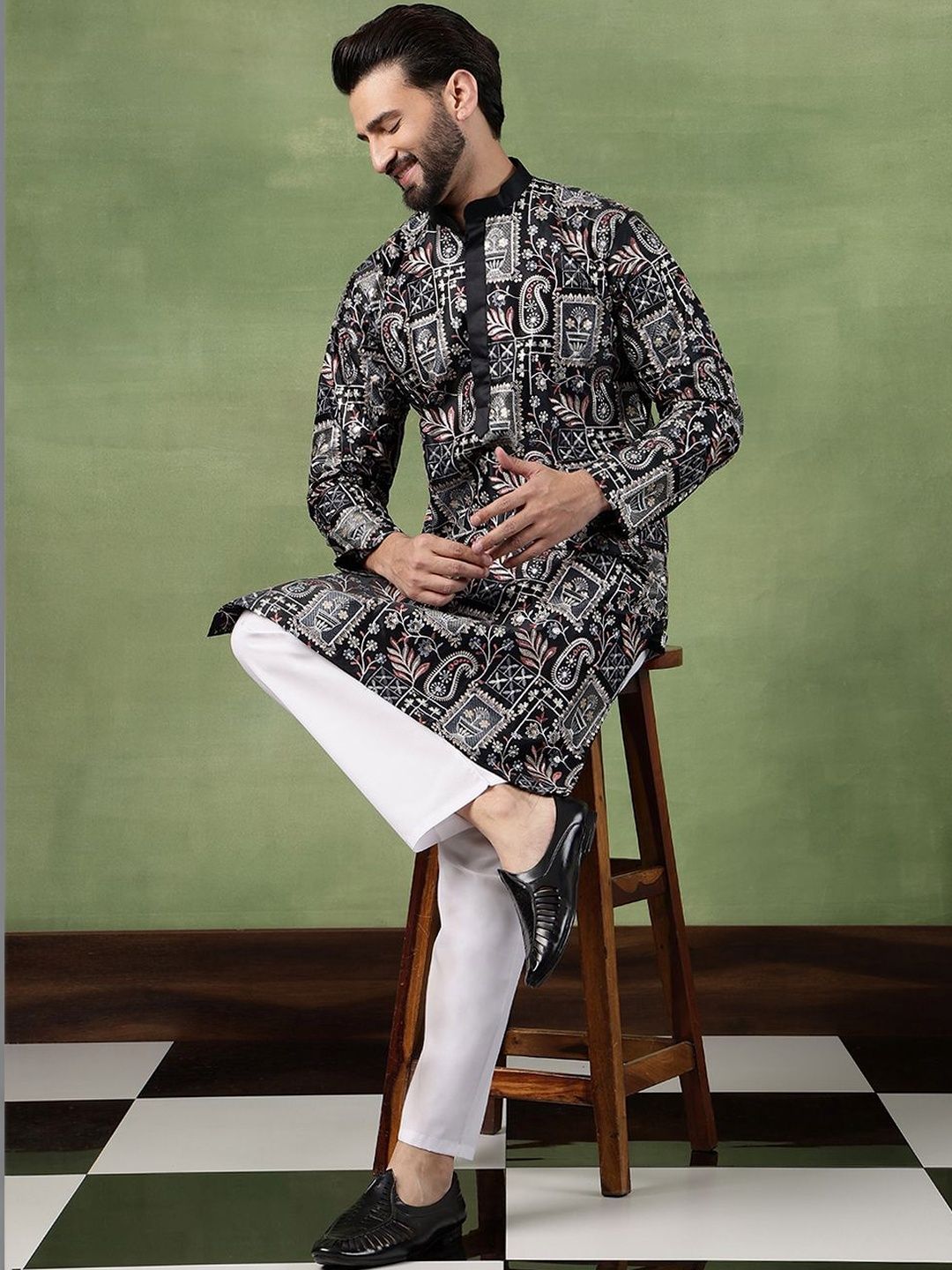 SOJANYA Lelaki Sulam Benang Kerja Kurta