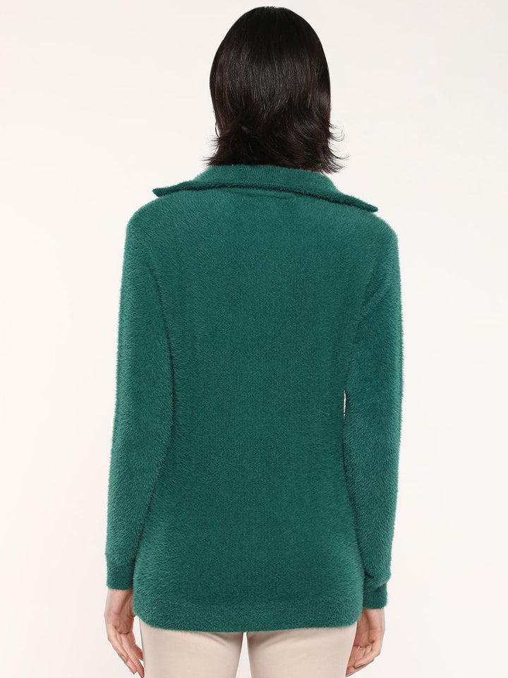 RAREISM Women Solid Mock Collar Pullover