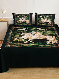 Myntra Elegant Homes Green & Black 400 TC King Bedsheet with 2 Pillow Covers