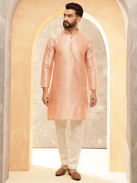 Anouk Pink Ethnic Motifs Woven Design Jacquard Silk Straight Kurta With Trousers