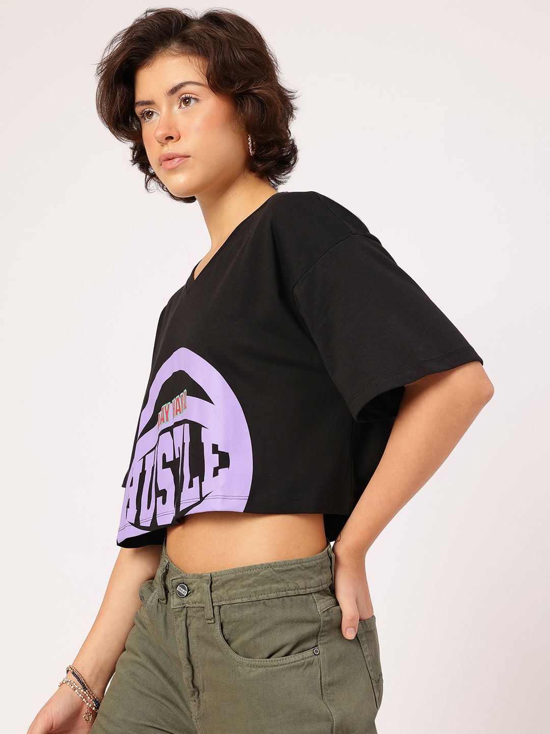 DressBerry Hustle Mode On Printed Boxy Crop T-shirt
