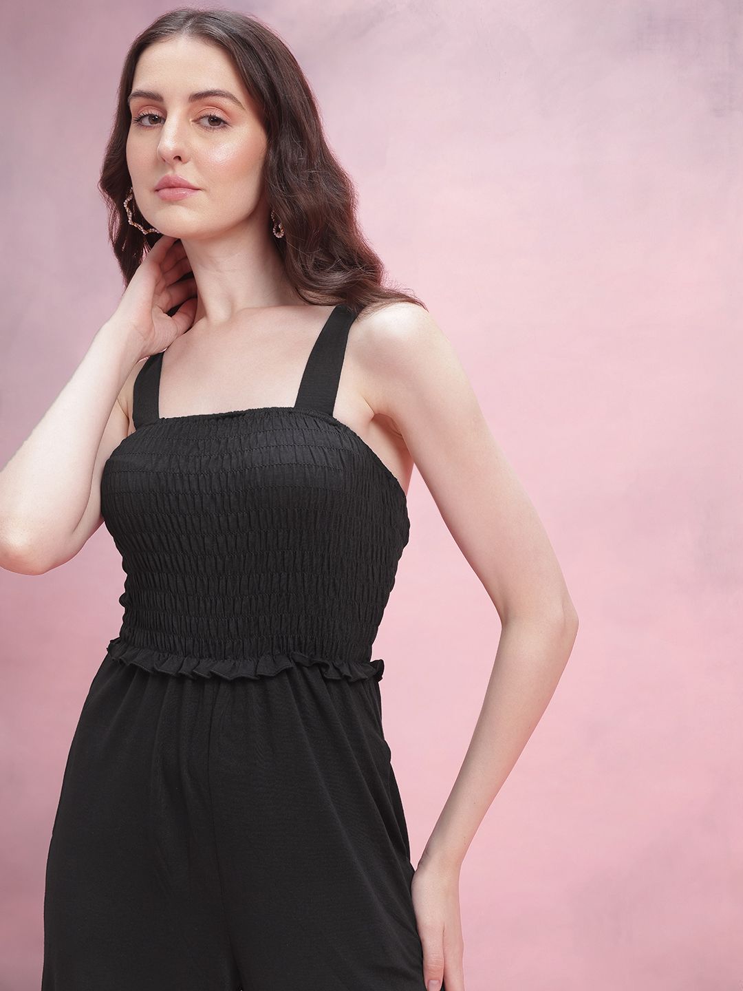 DressBerry Smocked Detail Shoulder Straps Basic Jumpsuit