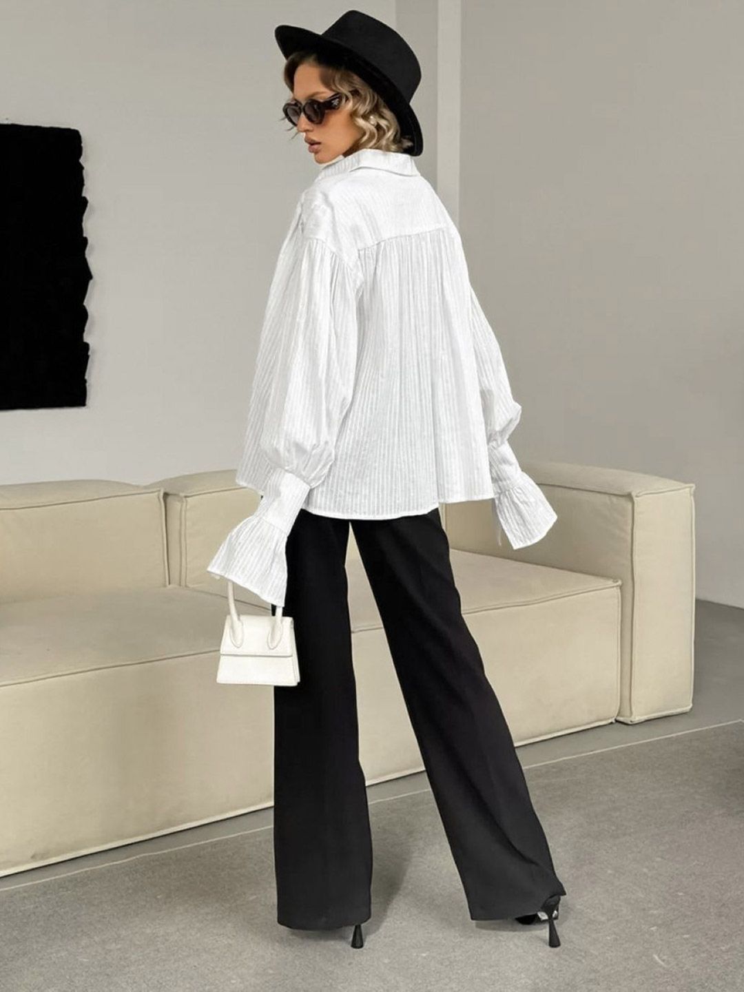 all about you Women Striped Bell Sleeve Cotton Shirt Style Top