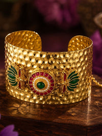 Gelang Cuff Bertampal Batu Tiruan PANASH Bersalut Emas