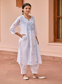 Rumah Wanita Chikankari Kapas Putih Chikankari Sulam Kurta