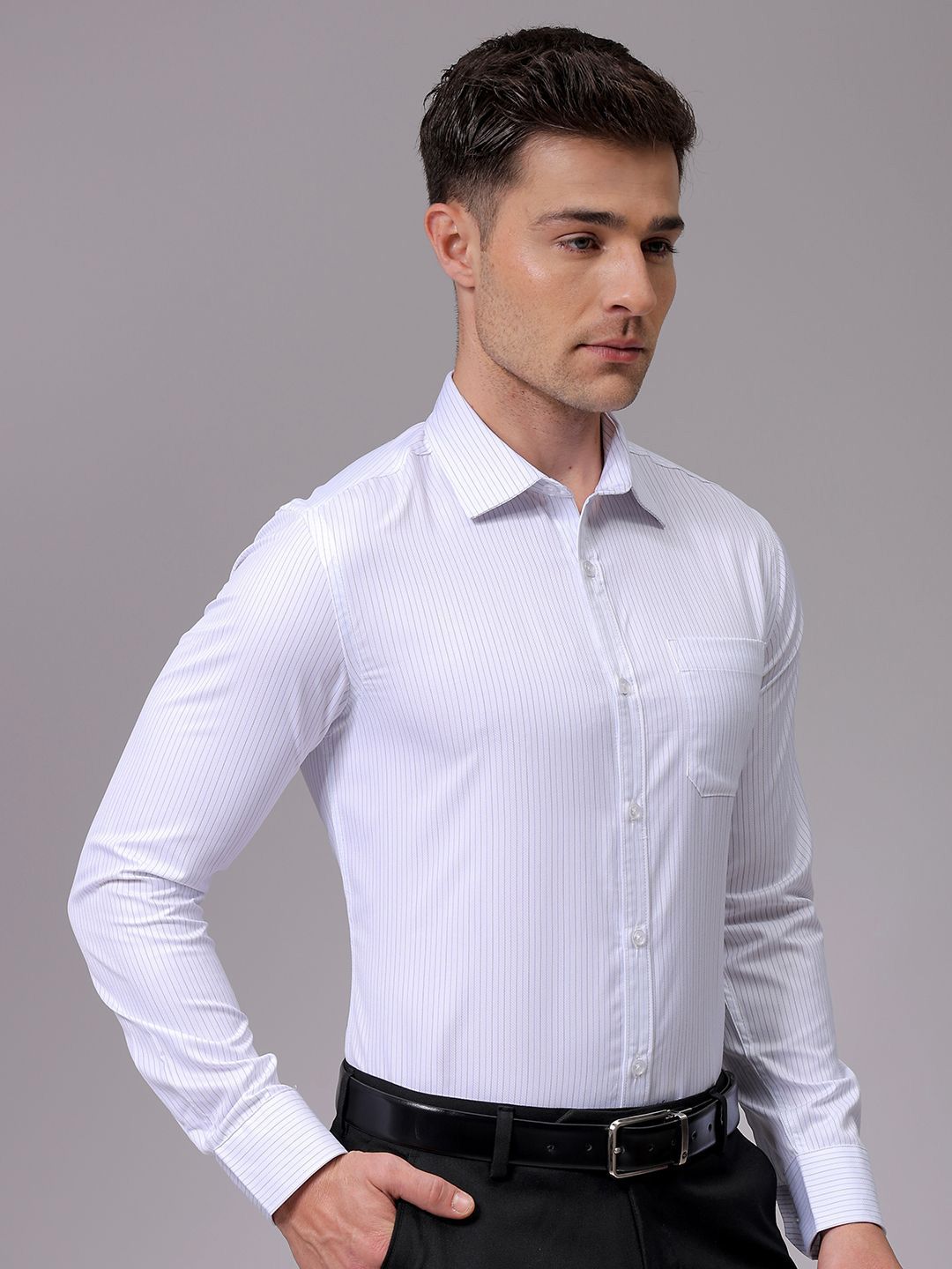 The Indian Garage Co. X Luxe Men Slim Fit Multi Stripes Opaque Striped Formal Shirt