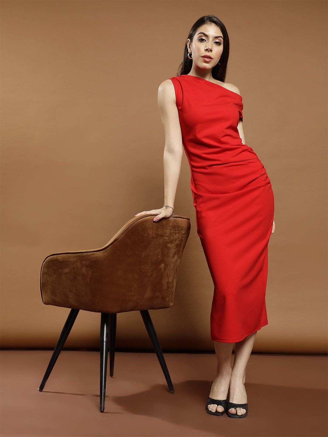 Athena One Shoulder Scuba Bodycon Midi Dress