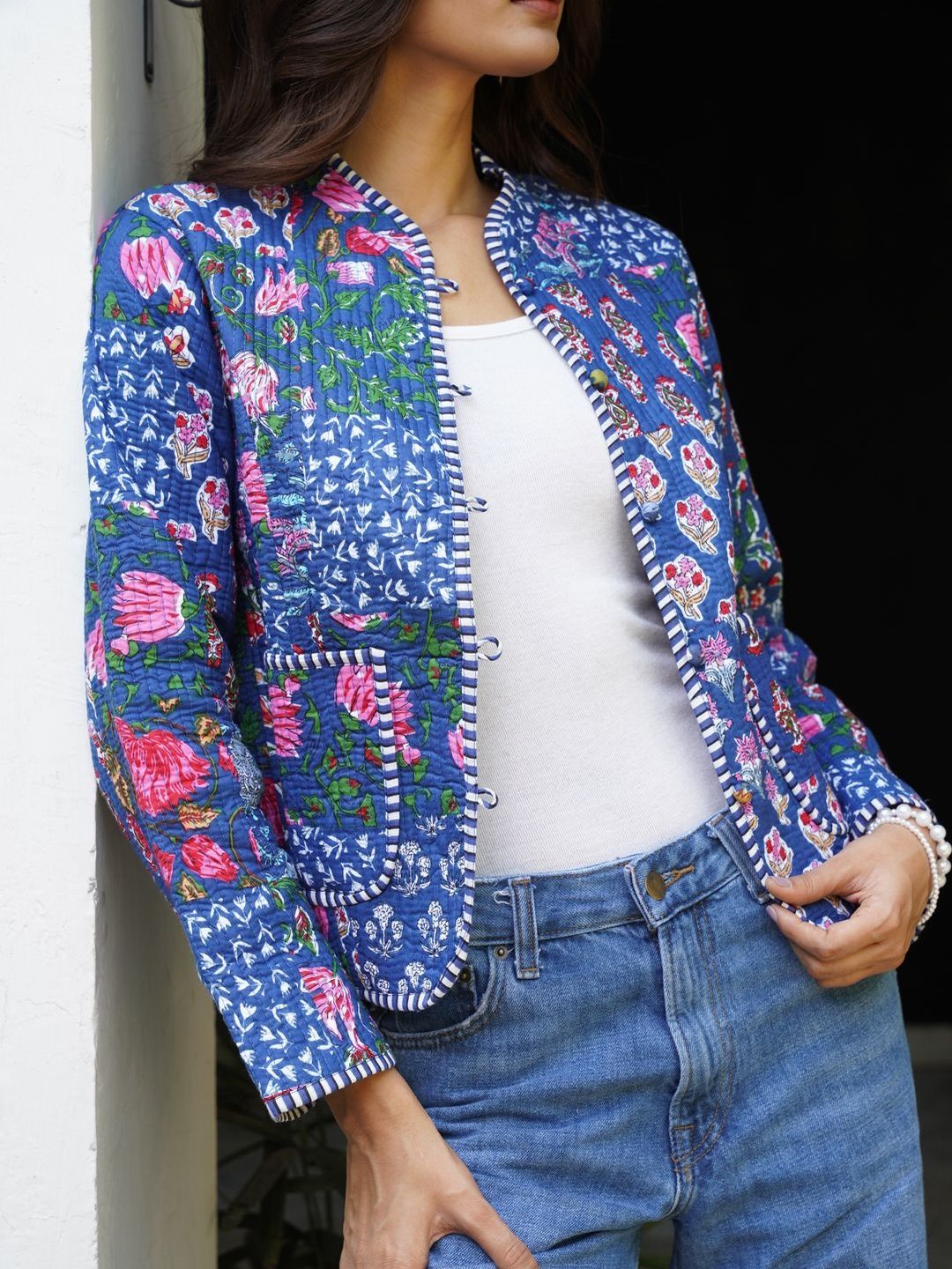 House of Chikankari Women Floral Reversible Quilted Jacket
