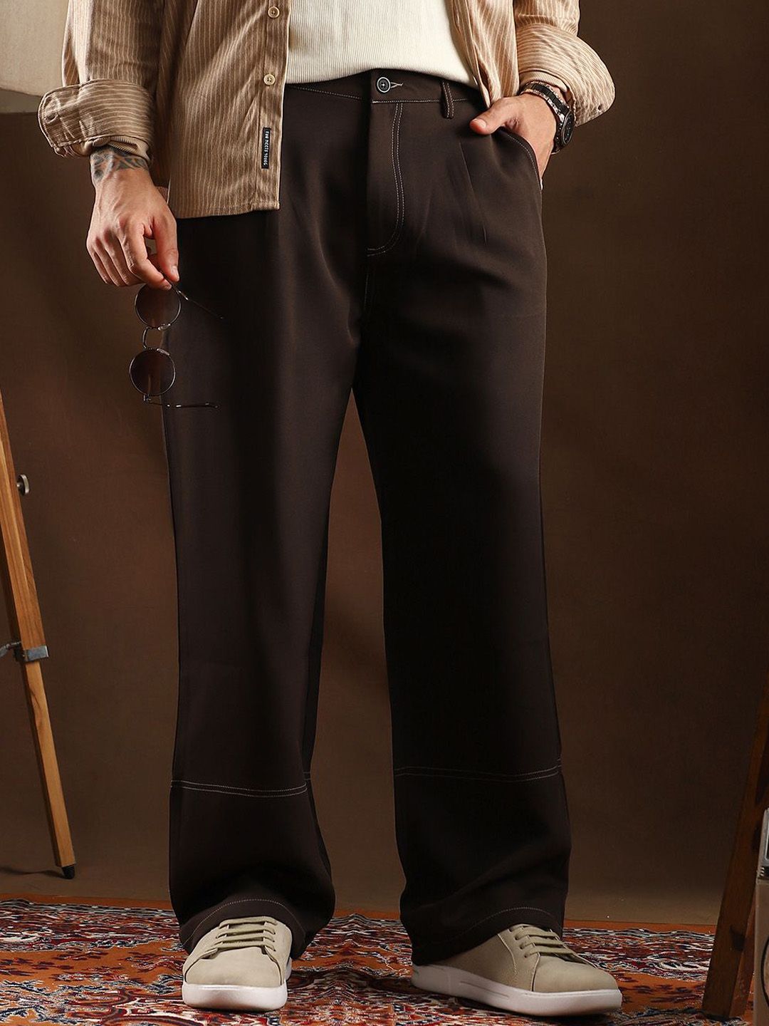 Campus Sutra Men Comfort Relaxed Fit Cotton Trousers