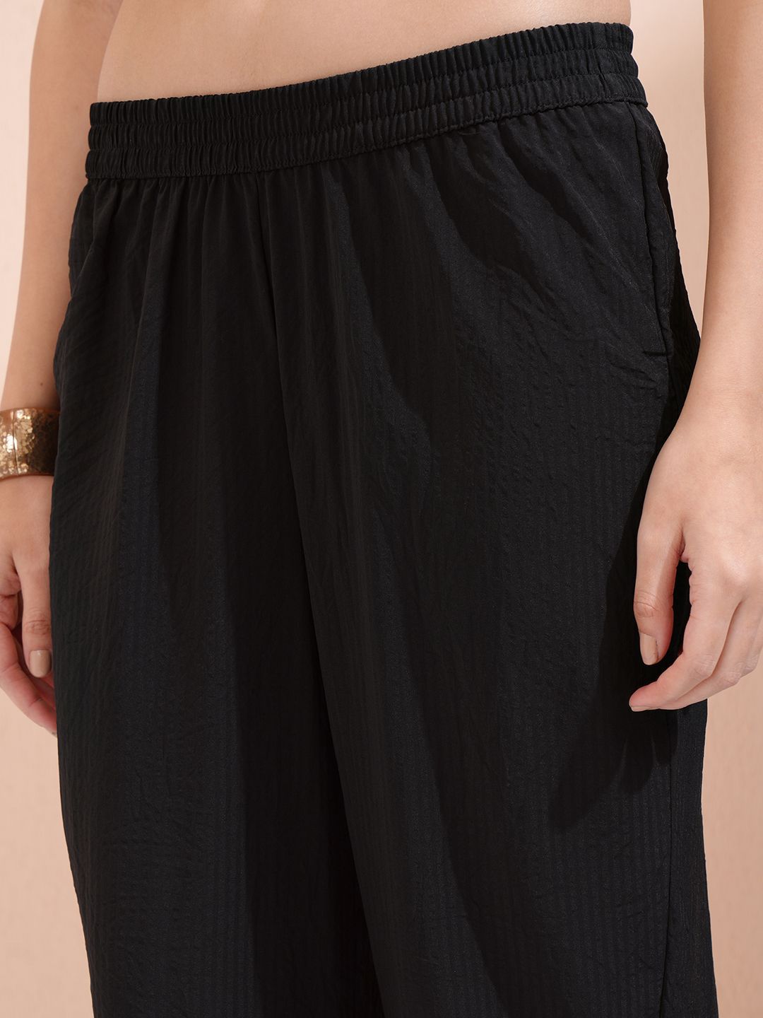 Vishudh Black Textured Self Design Tunic With Trousers