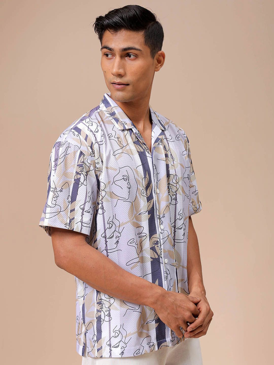 The Indian Garage Co Men Relaxed Fit Sketch Art  Printed Textured Resortwear Shirt