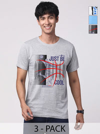 Pek ADRO Lelaki dengan 3 T-shirt Kapas Leher Bulat Bercetak Grafik