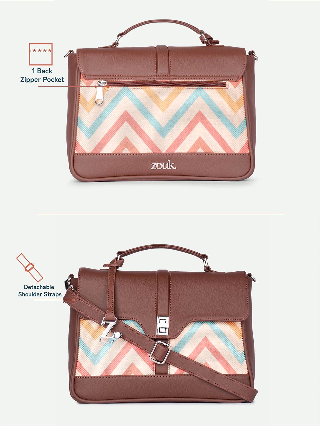 ZOUK WavBeach Nessa Geometric Printed Structured Jute Satchel