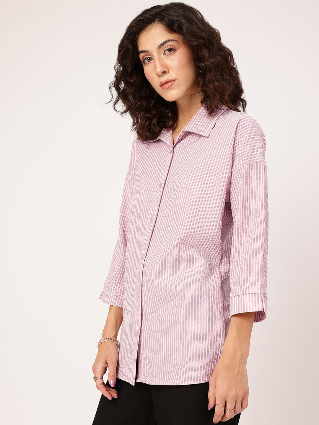 DressBerry Freedom Fit Striped Textured Longline Shirt