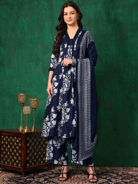 KALINI Women Floral Printed Regular Mirror Work Kurta with Palazzos & With Dupatta