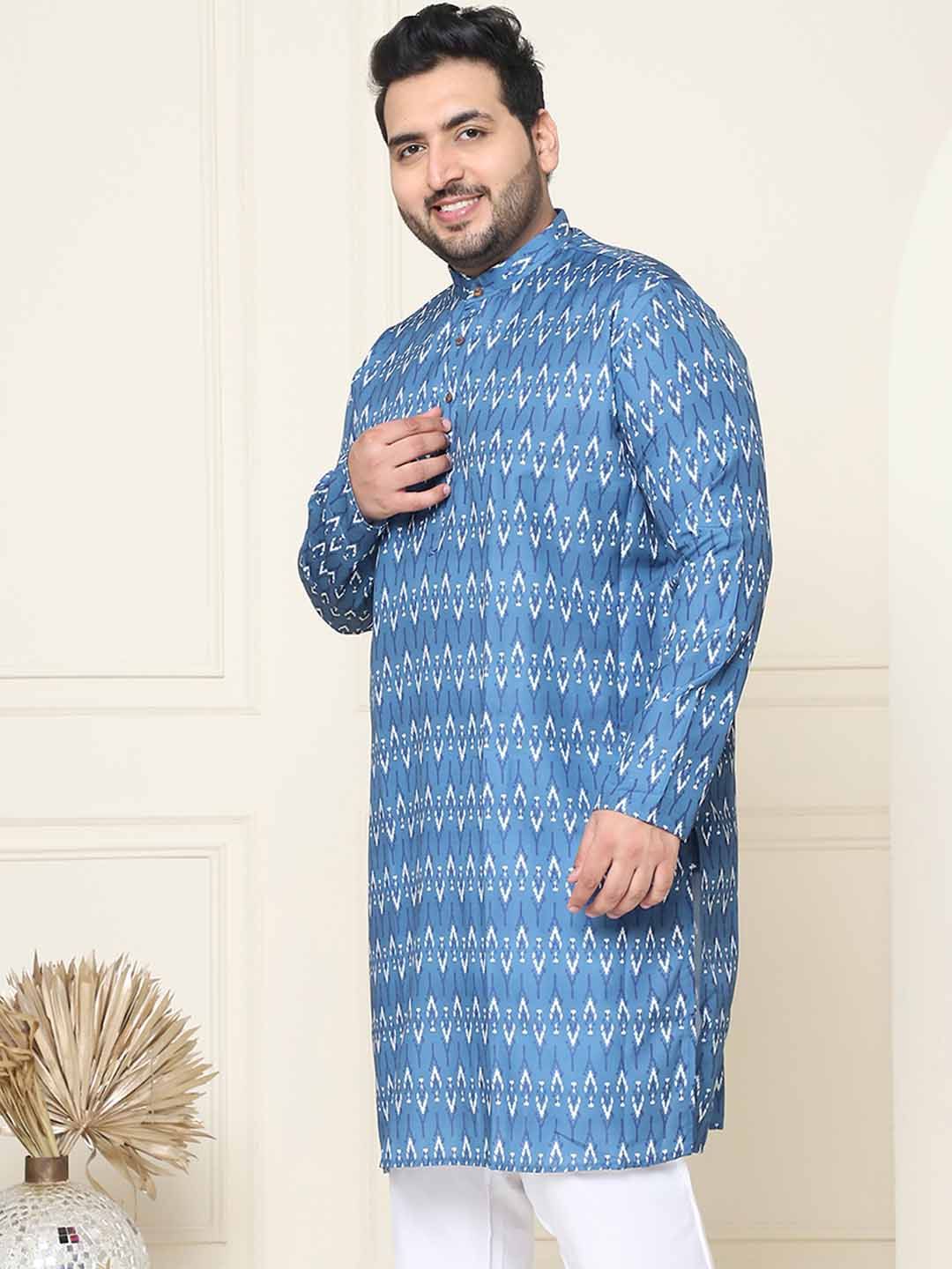 SOJANYA PLUS Motif Etnik Printed Band Collar Straight Cotton Kurta
