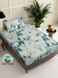 Myntra Elegant Homes Blue & Grey Printed Pure Cotton 400TC Single Bedsheet Set 2.25 x 1.5m