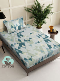 Myntra Elegant Homes Blue & Grey Printed Pure Cotton 400TC Single Bedsheet Set 2.25 x 1.5m