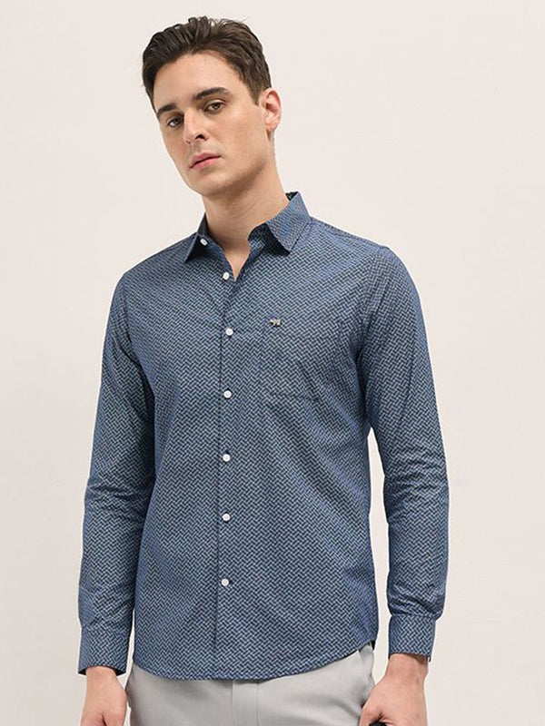 THE BEAR HOUSE Men Spread Collar Geometric Printed Pure Cotton Tailored Fit Formal Shirt
