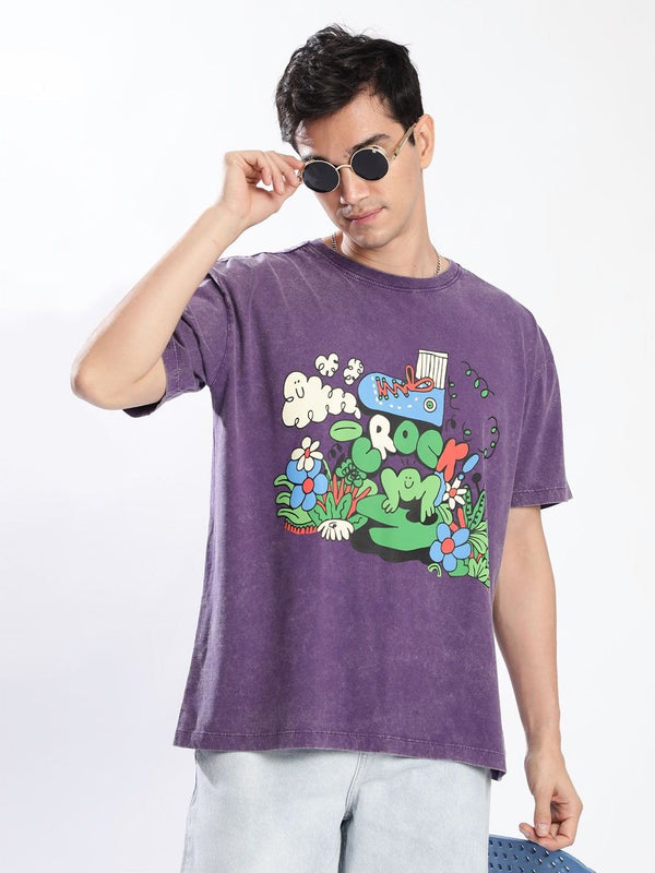 Bene Kleed Men Printed Drop-Shoulder Sleeves Acid Wash T-shirt