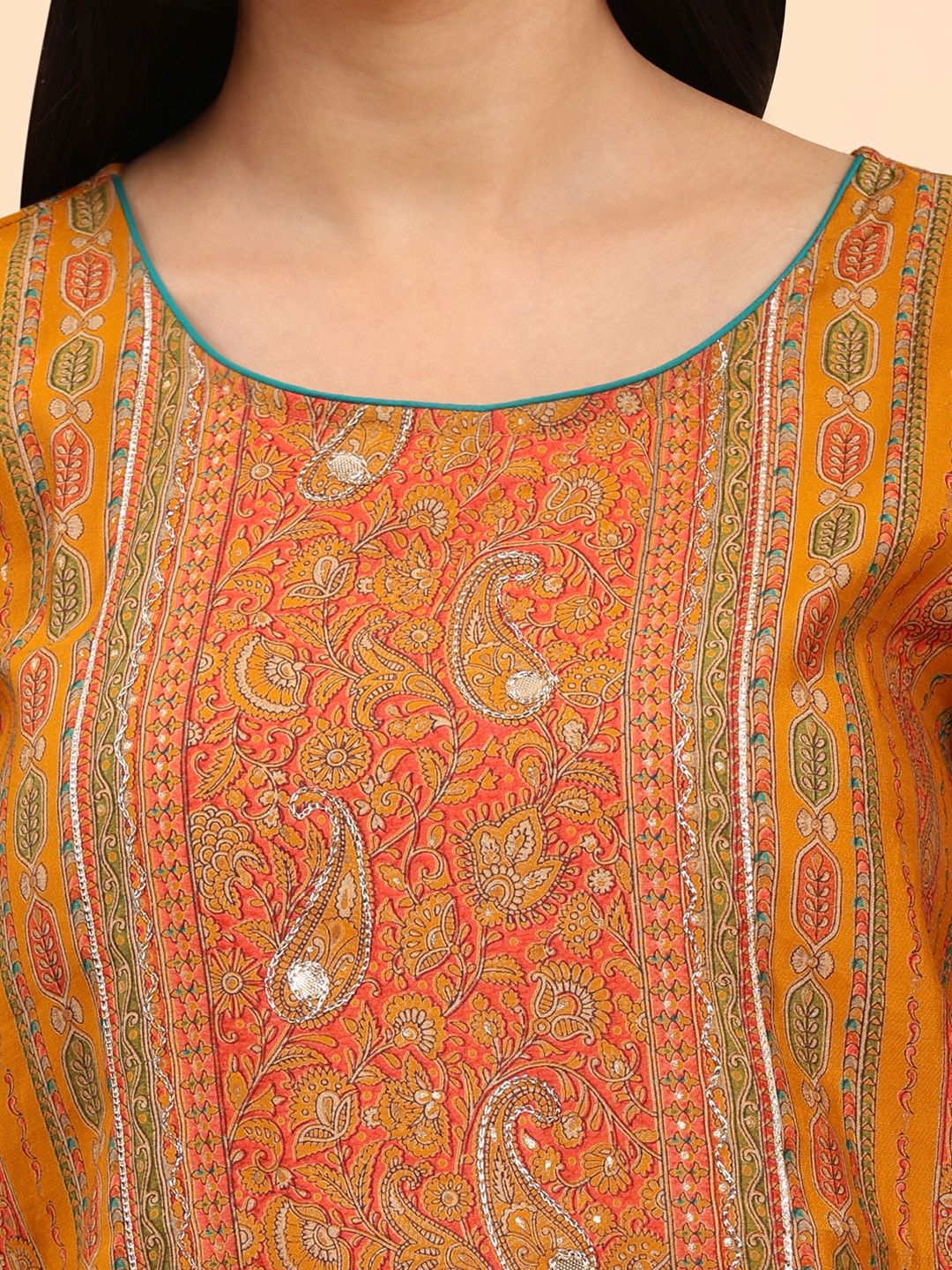 Mamicha Women Paisley Embroidered Regular Pure Cotton Kurta with Palazzos & With Dupatta
