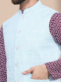 Anouk Purple Ethnic Motifs Printed Straight Pure Cotton Kurta with Churidar