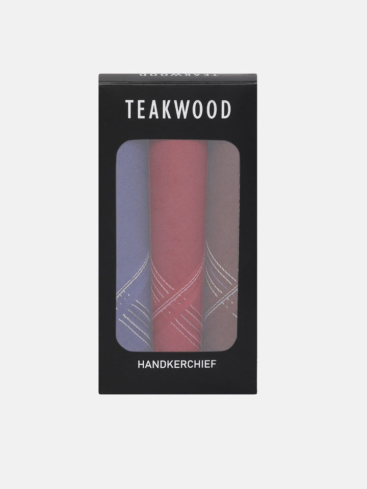 Teakwood Leathers Men Pack Of 3 Striped Pure Cotton Handkerchief