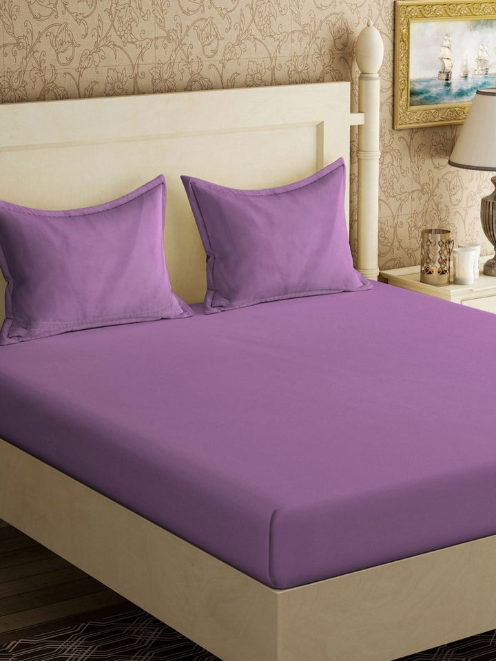 Myntra Elegant Homes Purple Solid 300 TC King Cadar Halus & 2 Sarung Bantal-250X225 sm