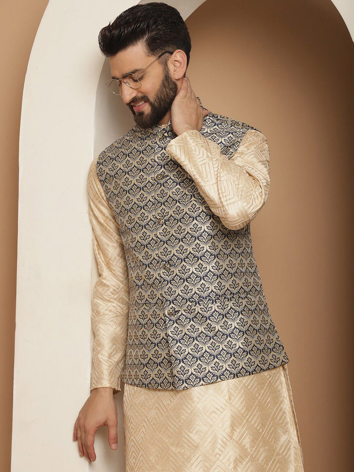 Anouk Embroidered Regular Kurta with Churidar & Nehru jacket