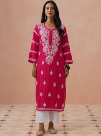 House of Chikankari Women Ethnic Motifs Embroidered Keyhole Neck Chikankari Kurta