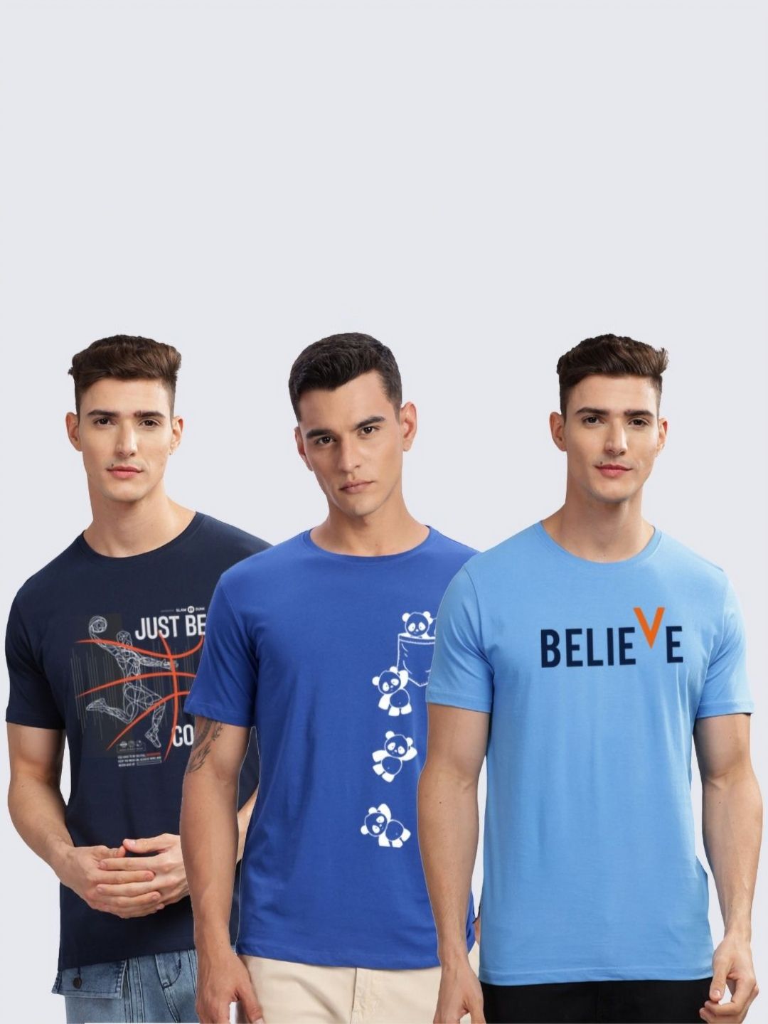 ADRO Men Pack of 3 Typography Printed Round Neck Cotton T-shirts