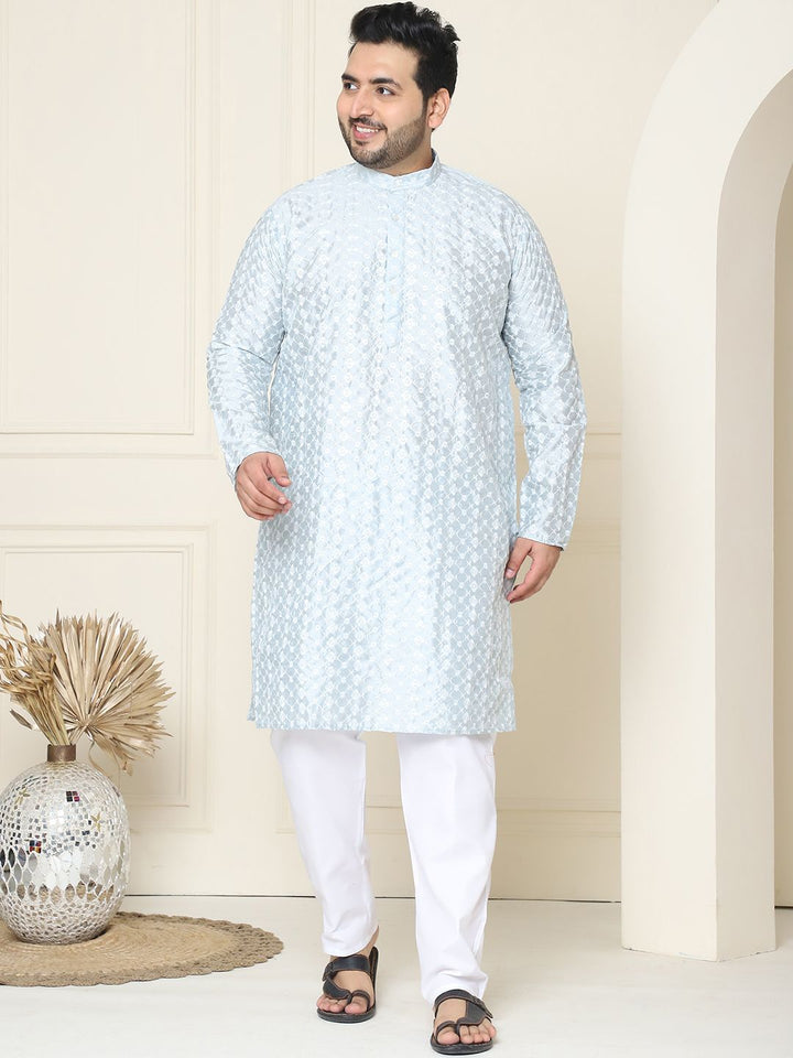SOJANYA PLUS Floral Embroidered Thread Work Silk Cotton Straight Kurta with Pyjamas