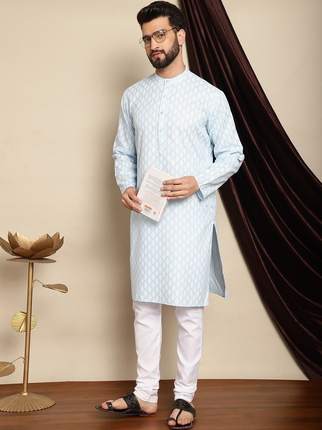 Anouk Ethnic Motifs Printed Mandarin Collar Kurta With Churidar