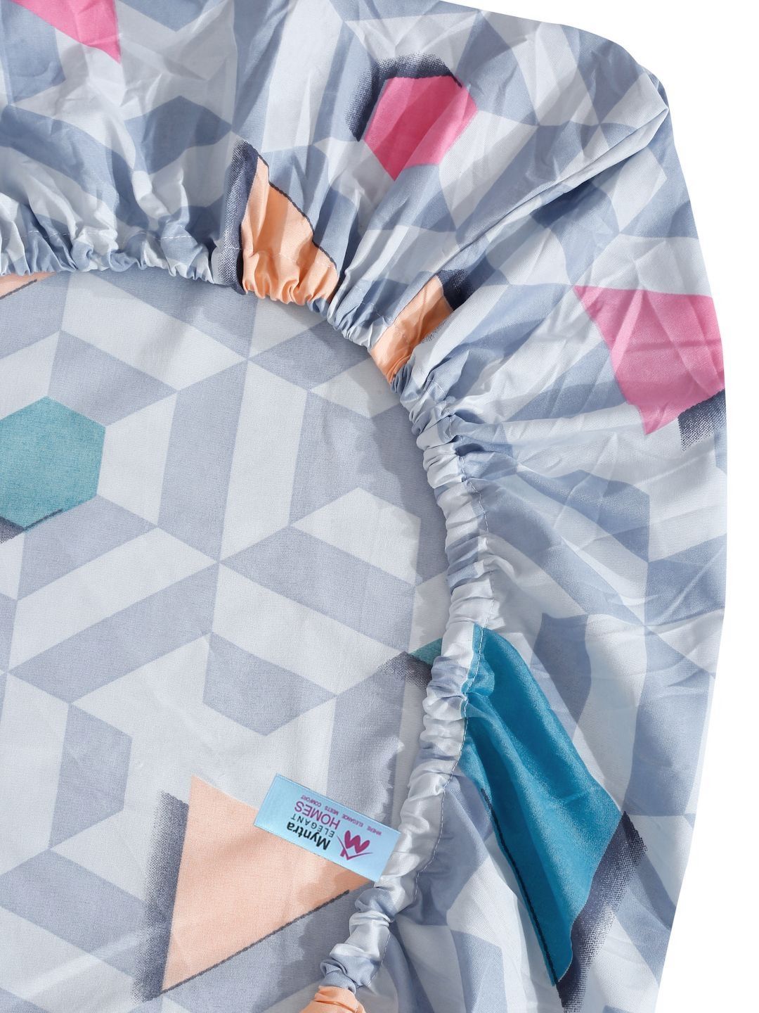 Myntra Elegant Homes Blue & Pink Geometric Printed Dilengkapi 300 TC King Bedsheet dengan 2 Sarung Bantal