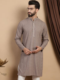 Anouk Floral Embroidered Thread Work Sequinned  Mandarin Collar Pure Cotton Straight Kurta