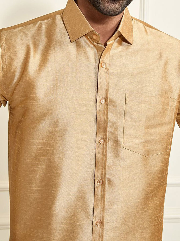 VASTRAMAY Shirt Collar Long Roll-Up Sleeves Shirt With Veshti