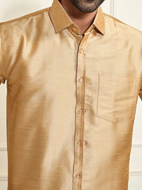 VASTRAMAY Shirt Collar Long Roll-Up Sleeves Shirt With Veshti