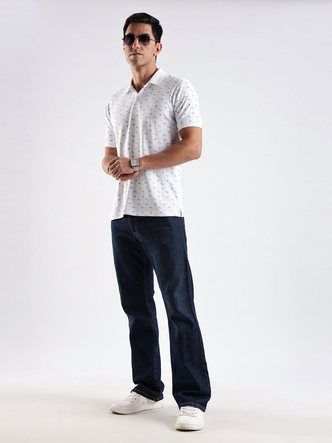 ADRO Conversational Printed Polo Collar Regular Fit Cotton T-shirt