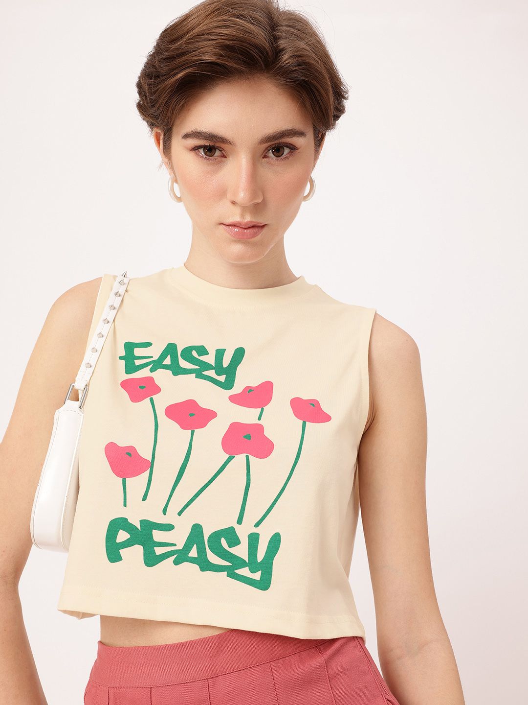 DressBerry Carefree Glam Printed Boxy Crop T-shirt