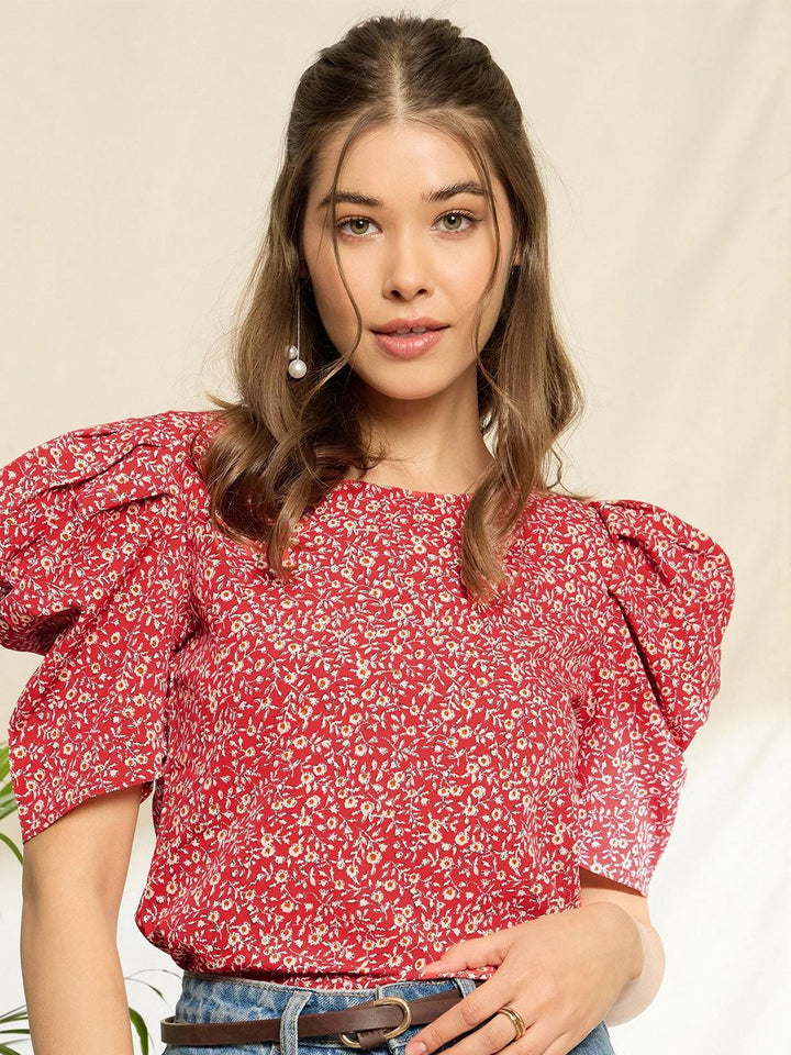 Berrylush Floral Print Puff Sleeve Top
