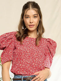 Berrylush Floral Print Puff Sleeve Top