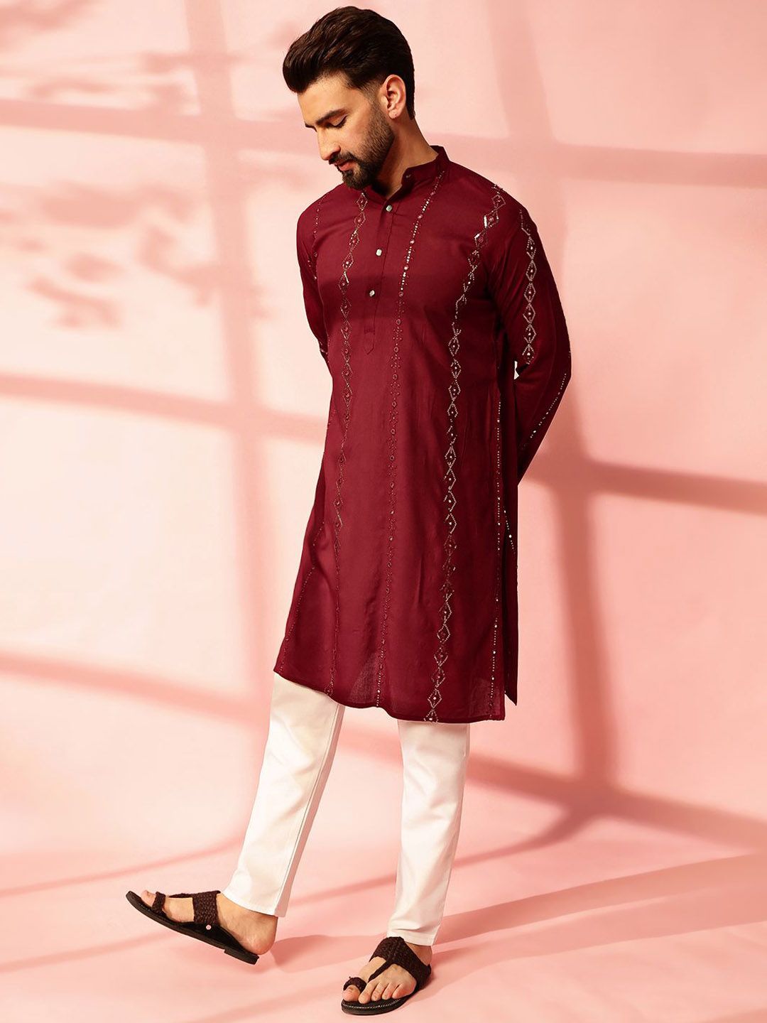 Anouk Men Embroidered Regular Mirror Work Pure Cotton Kurta with Pyjamas