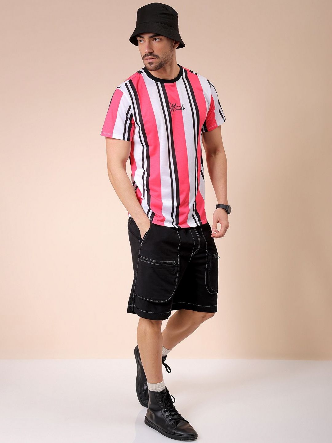 The Indian Garage Co Men Striped Round Neck Slim Fit T-shirt