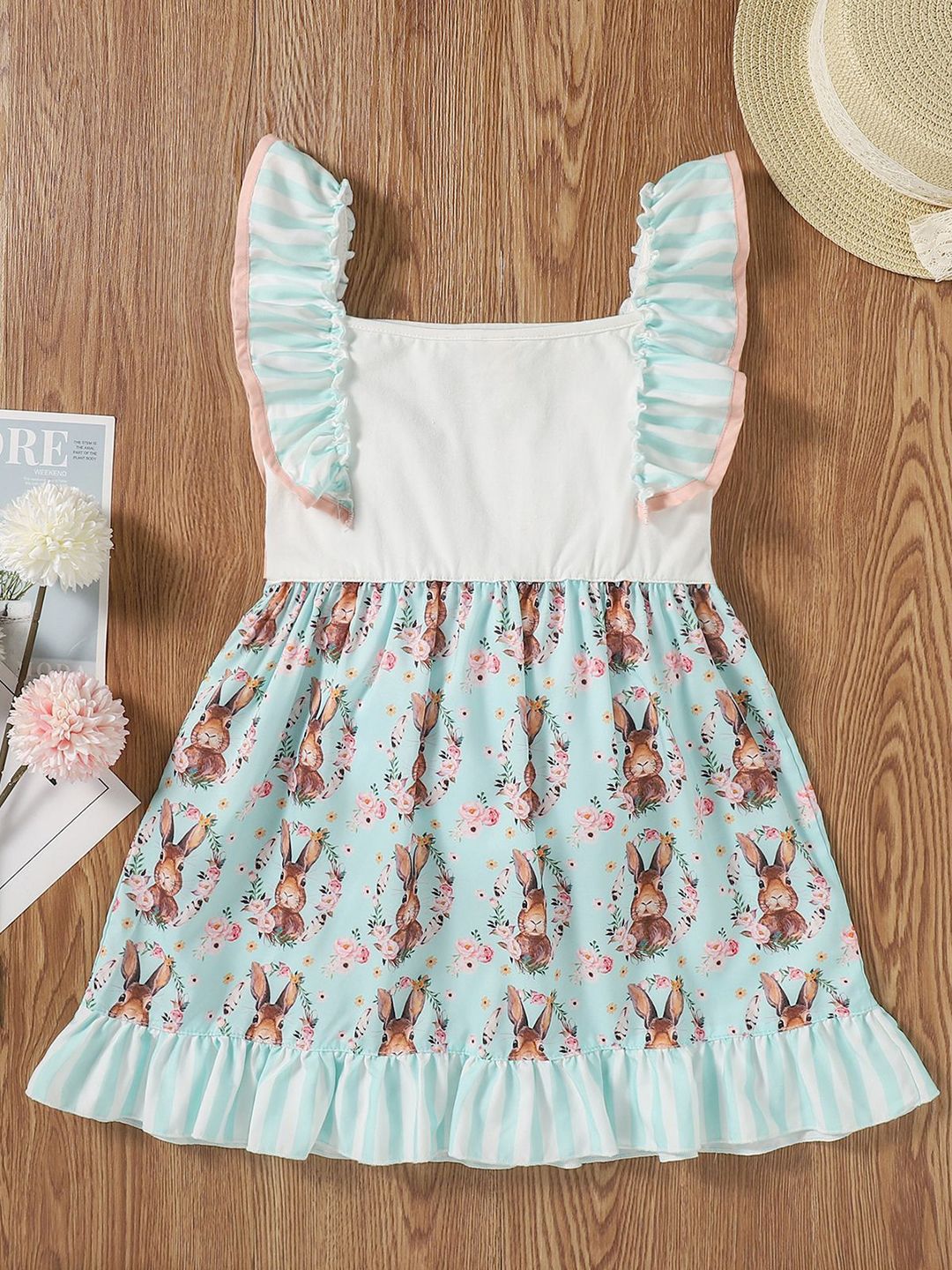 YK Girls Floral Print Fit & Flare Dress